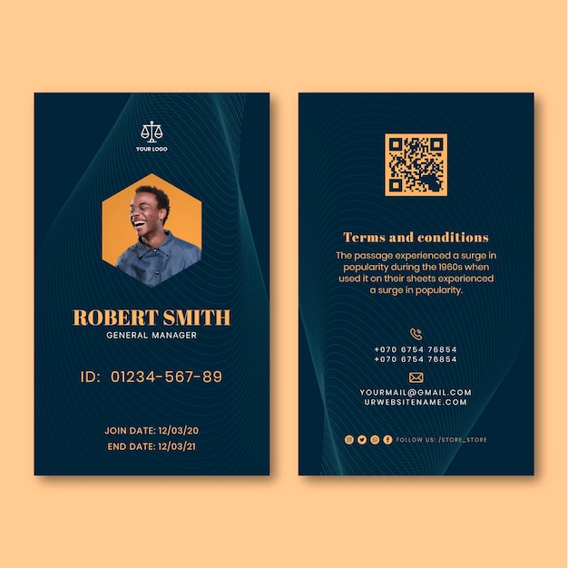 Free vector flat law firm id card template