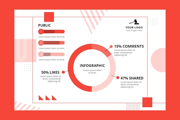 Vettore gratuito modello di infografica studio legale piatto