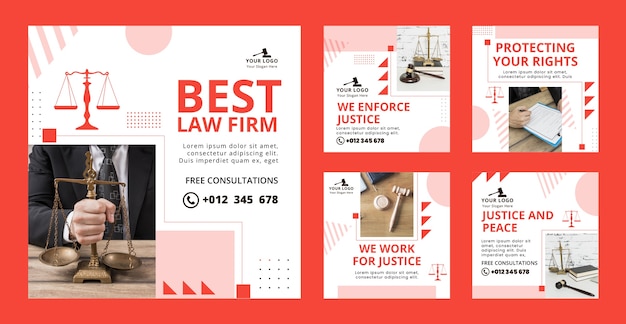 Free vector flat law firm instagram posts collection