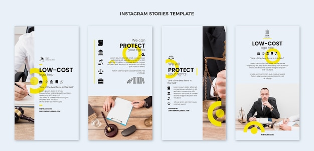 Free vector flat law firm instagram stories collection