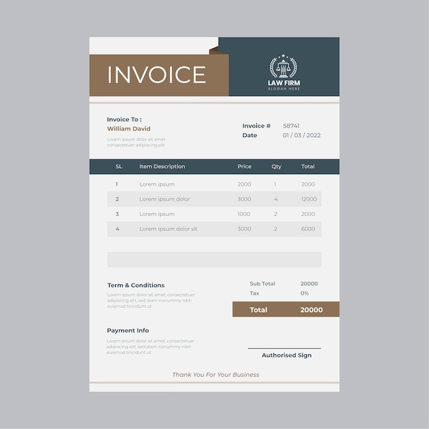 Free vector flat law firm invoice template