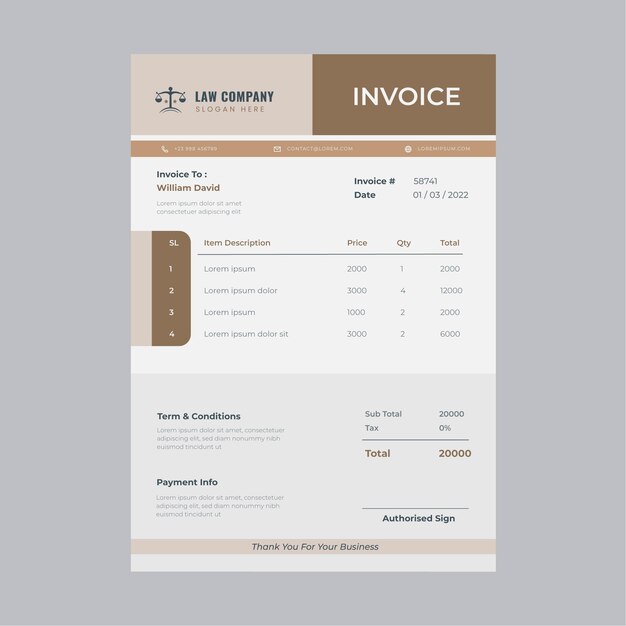 Flat law firm invoice template