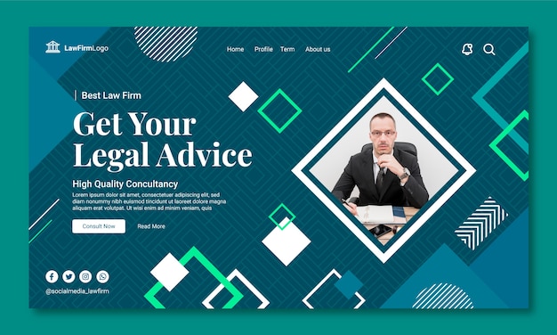 Free vector flat law firm landing page template