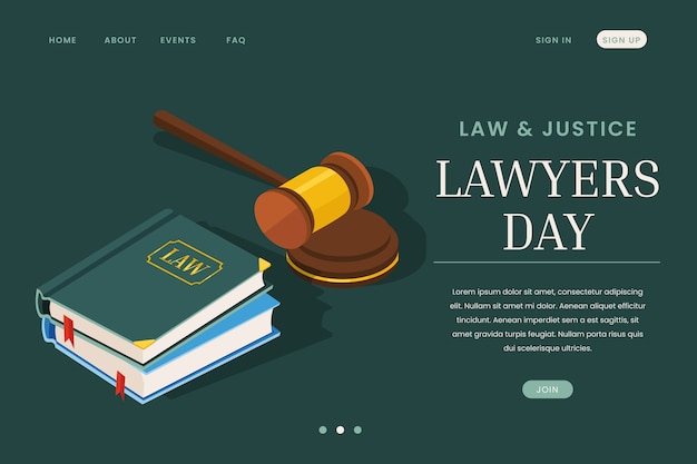 Бесплатное векторное изображение Плоский шаблон целевой страницы дня юриста