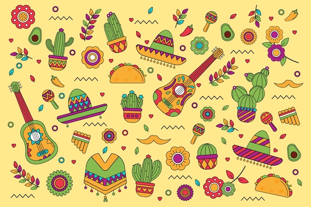 Free vector flat lay colorful mexican background