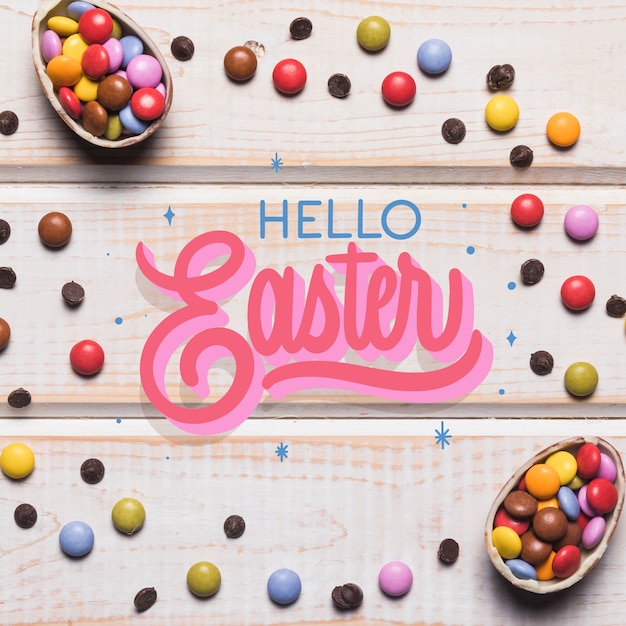 Free vector flat lay happy easter lettering