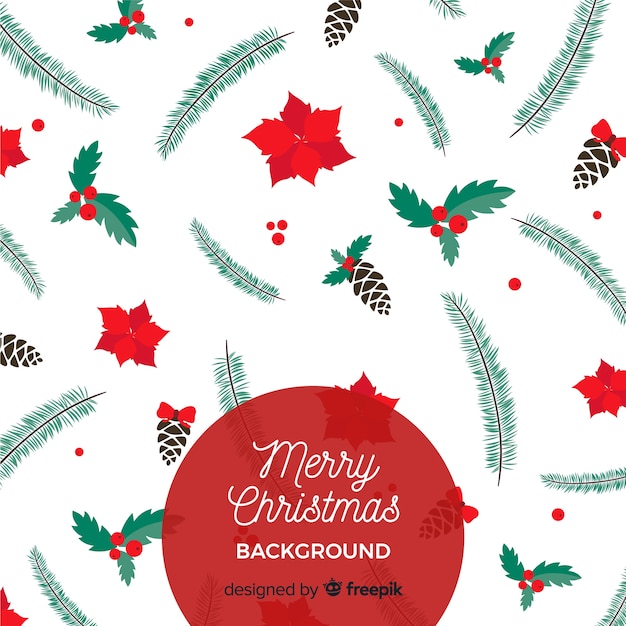 Free vector flat leaves and flowers christmas background