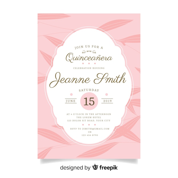 Flat leaves quinceanera card template