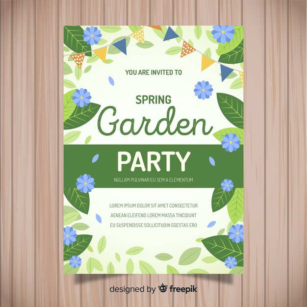 Flat leaves spring party poster