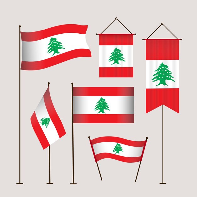 Flat lebanese flags collection