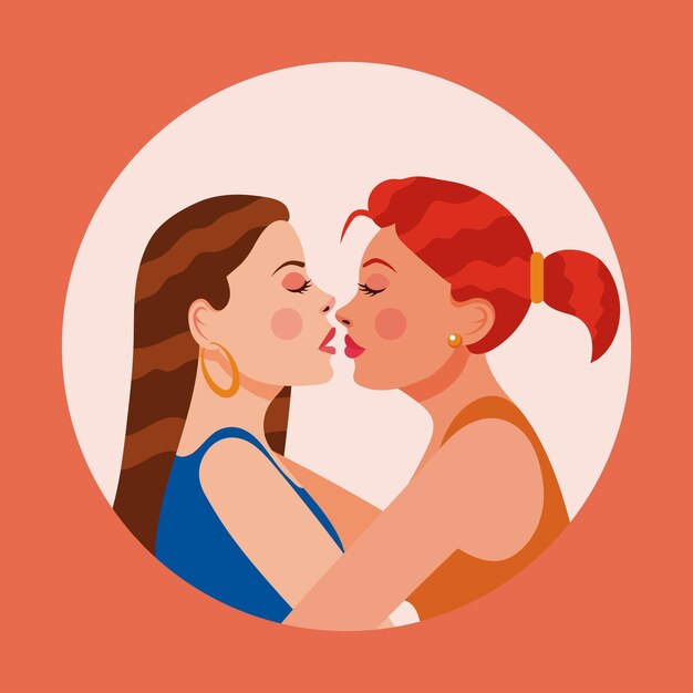 Flat lesbian kiss illustration