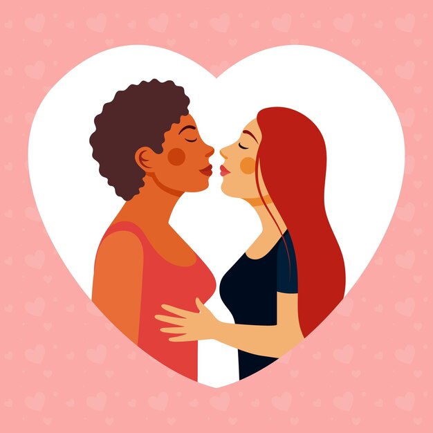 Flat lesbian kiss illustration