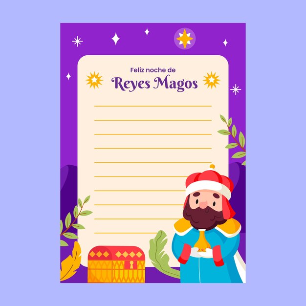 Vettore gratuito modello di lettera piatta per reyes magos