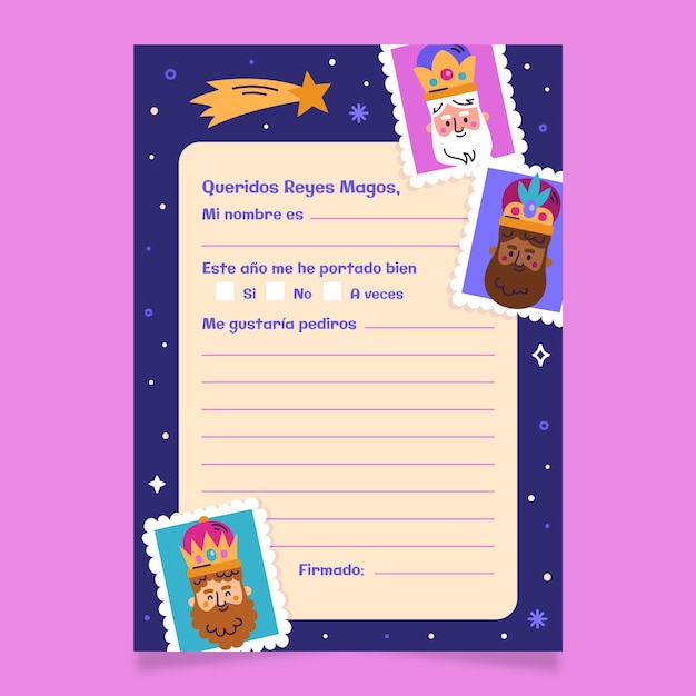 Modello di lettera piatta per reyes magos