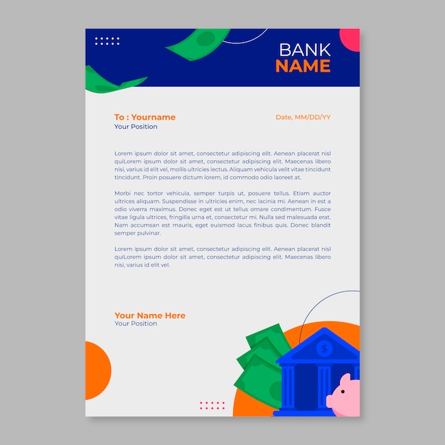 Flat letterhead template for bank