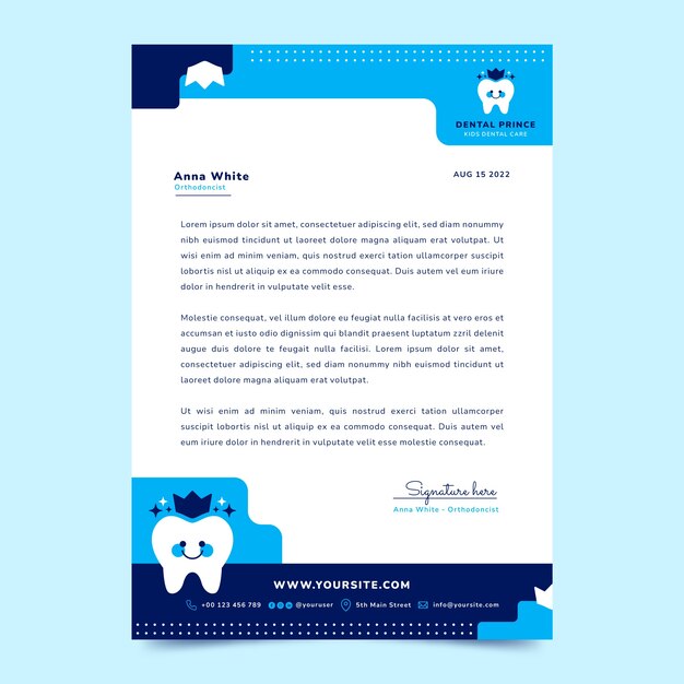 Шаблон плоского фирменного бланка для бизнеса стоматологической клиники