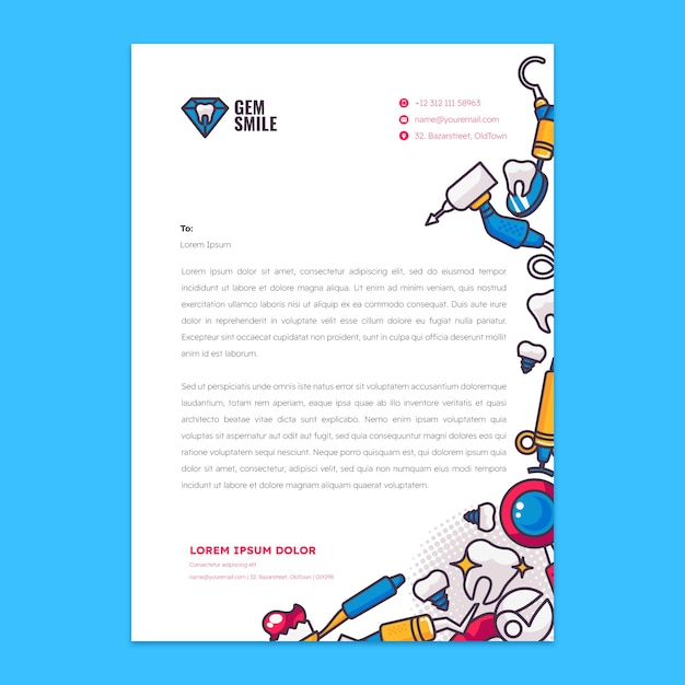 Free vector flat letterhead template for dental clinic business