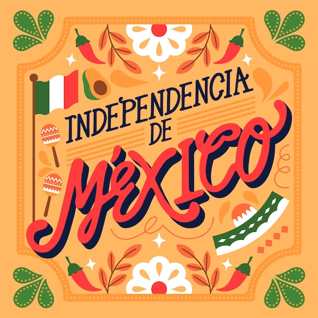 Free vector flat lettering for mexico independence celebration