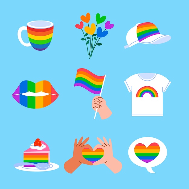 Free vector flat lgbt pride month elements collection