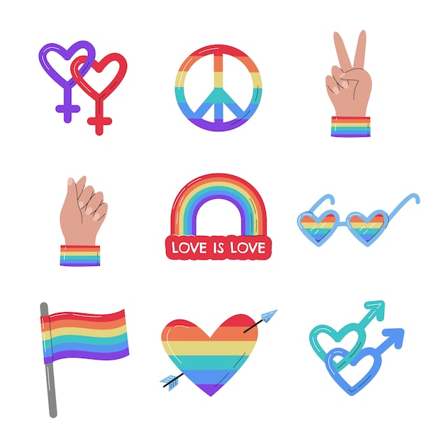 Flat lgbt pride month elements collection