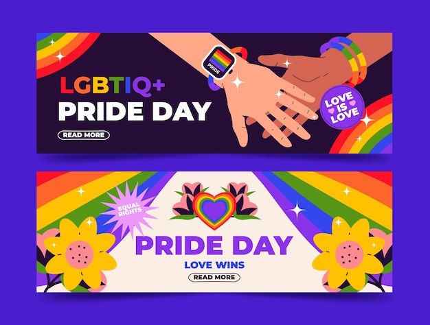 Free vector flat lgbt pride month horizontal banners collection