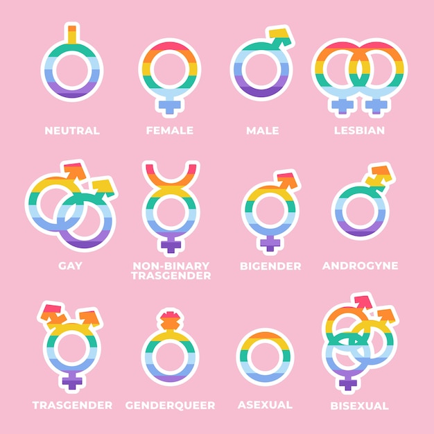 Free vector flat lgbt pride month symbols collection