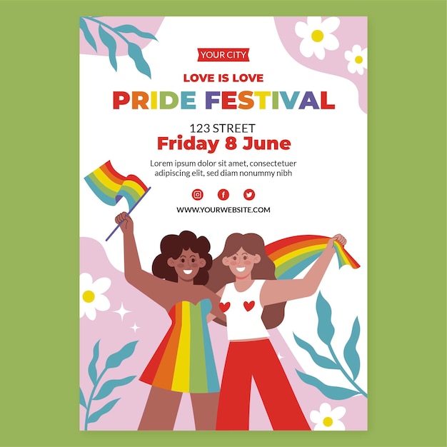 Free vector flat lgbt pride month vertical flyer template