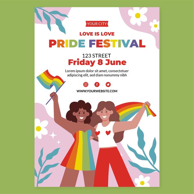 Flat lgbt pride month vertical flyer template