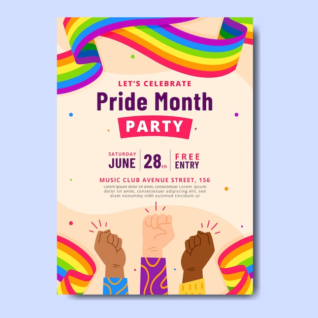 Free vector flat lgbt pride month vertical poster template