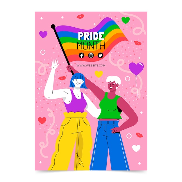 flat lgbt pride month vertical poster template