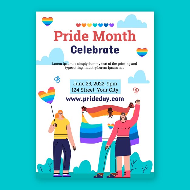 Flat lgbt pride month vertical poster template
