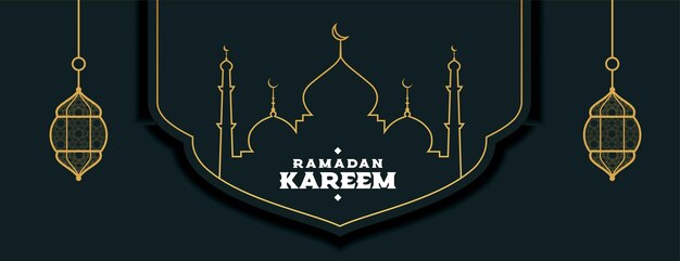 Flat line style ramadan kareem holy festival month banner