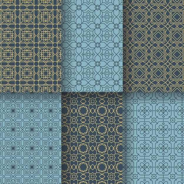 Free vector flat linear arabic pattern collection