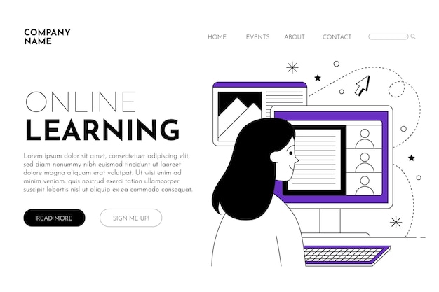 Free vector flat linear e-learning landing page