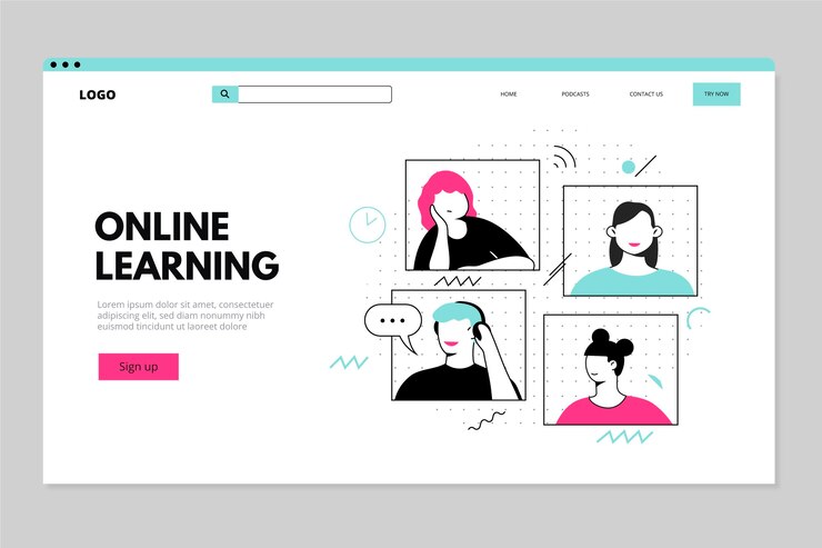 Free Vector flat linear online learning  homepage template