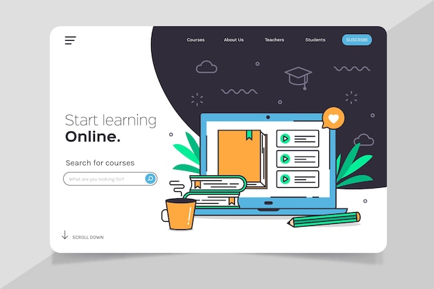 Free vector flat linear online learning landing page template