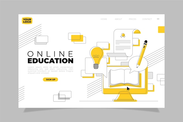 Free vector flat linear online learning landing page template