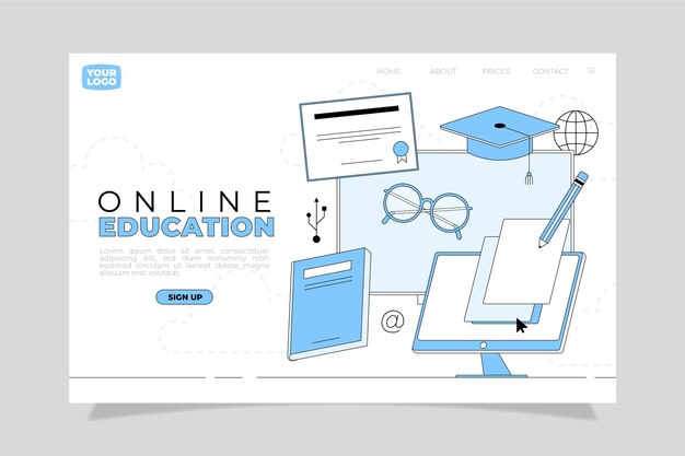 Flat linear online learning landing page template