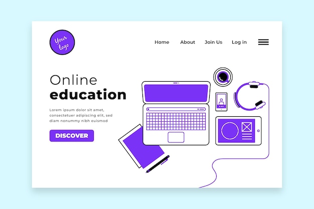 Free vector flat linear online learning landing page template