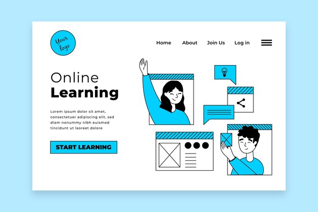 Free vector flat linear online learning landing page template