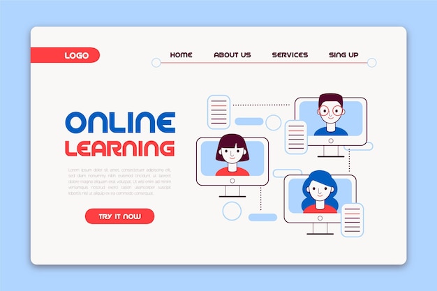 Flat linear online learning landing page template