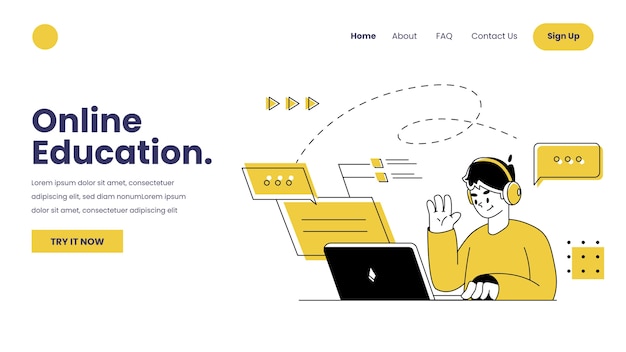 Free vector flat linear online learning landing page template