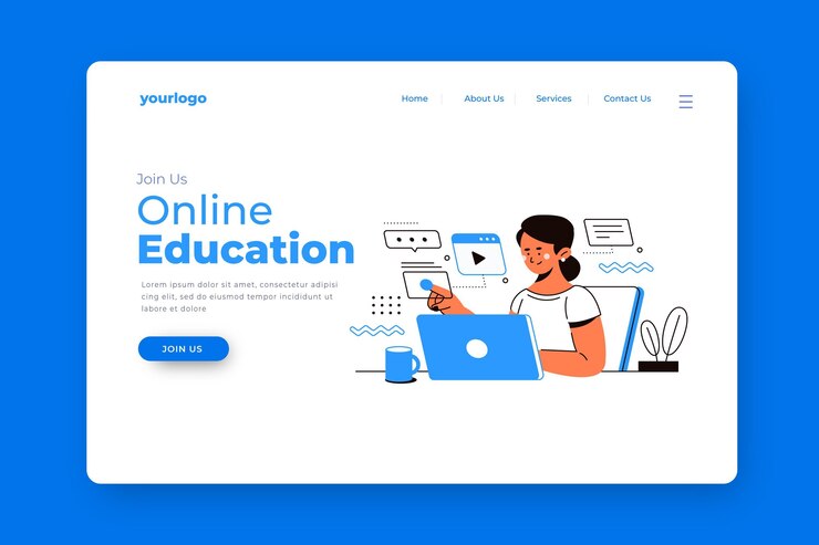 Free Vector flat linear online learning landing page template