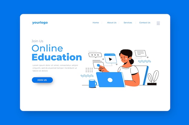 Flat linear online learning landing page template