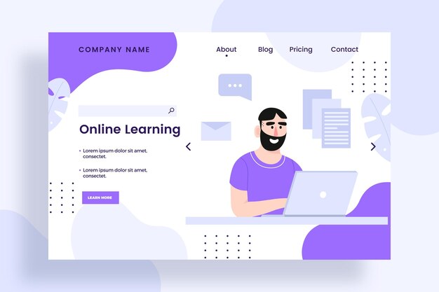 Free vector flat linear online learning landing page template