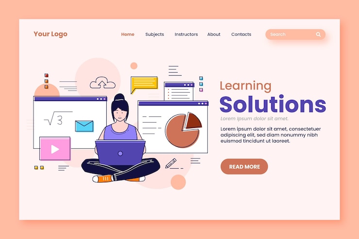 Free Vector flat linear online learning landing page