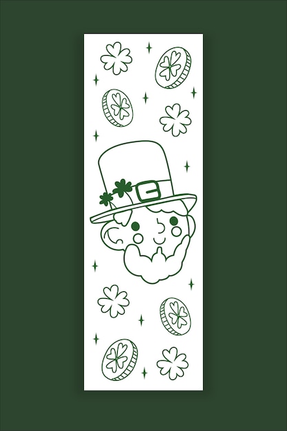 Flat linear st. patrick's day to colour bookmark