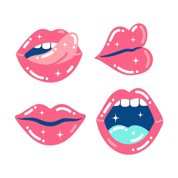 Free vector flat lip stickers collection