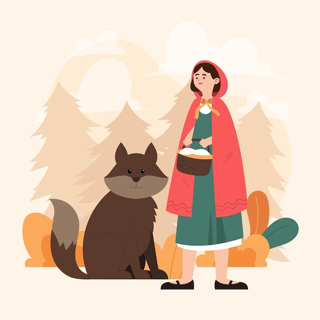 Free vector flat little red riding hood illustration