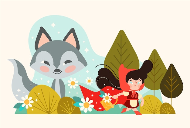 Free vector flat little red riding hood illustration